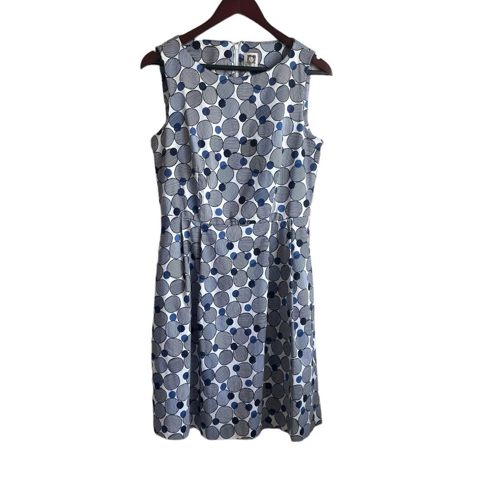 Anne Klein‎ Women Dress 10 Geometric Dot Pockets Belt Flare Career Travel Event